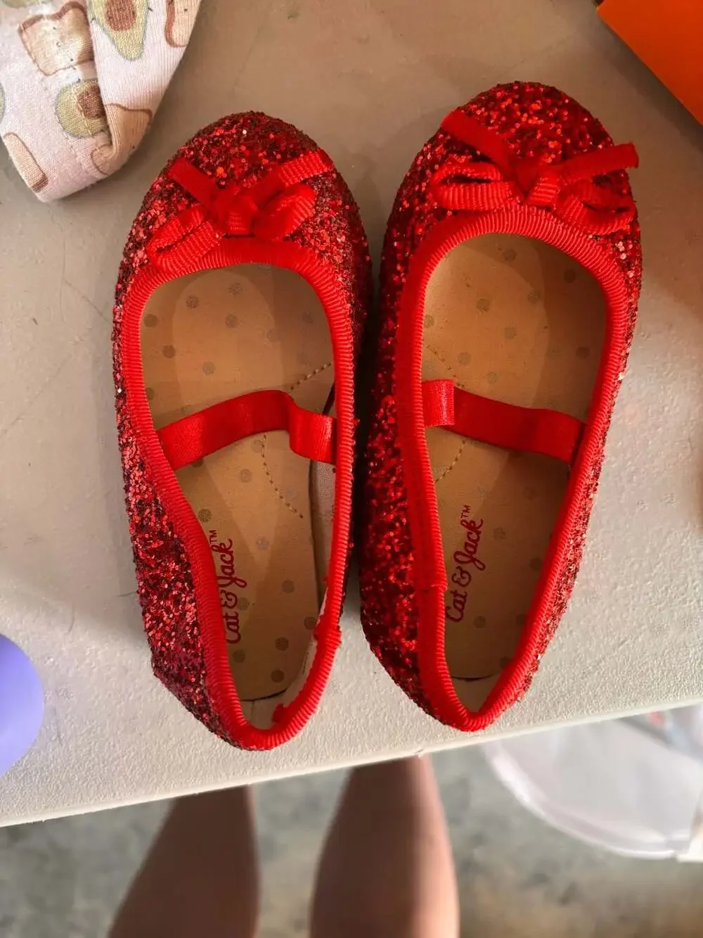 Cat & Jack Toddler Girls Red Glitter Ballet Flat Shoes with Bow